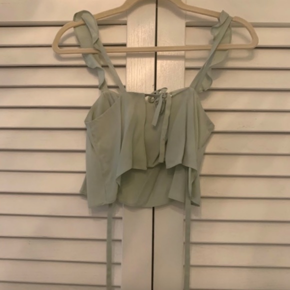 & Other Stories Tops - & Other Stories Pale Green Ruffle Crop Top